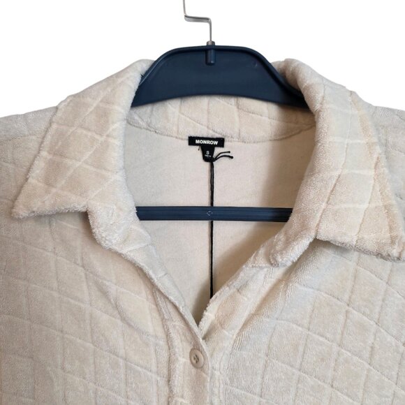 Monrow Women's Terry Cloth Button-Up Shirt Short Sleeves Oversize Ivory Small - Picture 4 of 14